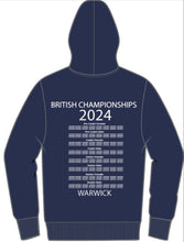 Load image into Gallery viewer, 2024 British Judo Championships NAVY Event Names Hoodie Choice of Navy, White and Red
