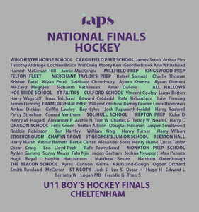 Under 11's 2024  National Finals Names IAPS Sports Finals Hockey (Competitor and School Names)