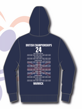 Load image into Gallery viewer, 2024 British Judo Championships NAVY Event Names Hoodie Choice of Navy, White and Red
