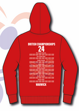 Load image into Gallery viewer, 2024 British Judo Championships RED Event Names Hoodie Choice of Navy, White and Red
